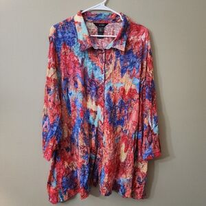 Ali Miles Multicolor Button-Down Shirt — Red, Blue, Cream Size 3x